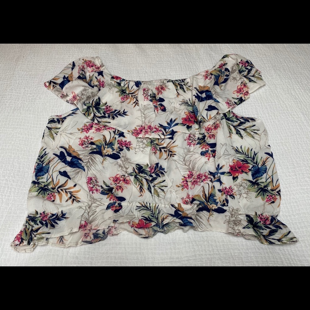 American Eagle White Floral off shoulder Top XL